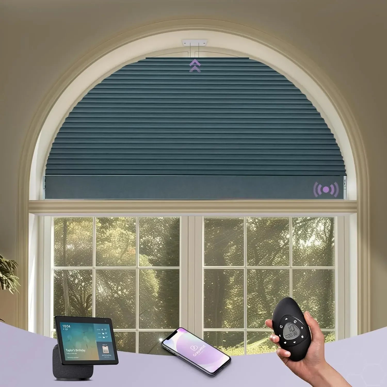Graywind Motorized Perfect Arch Cellular Shades