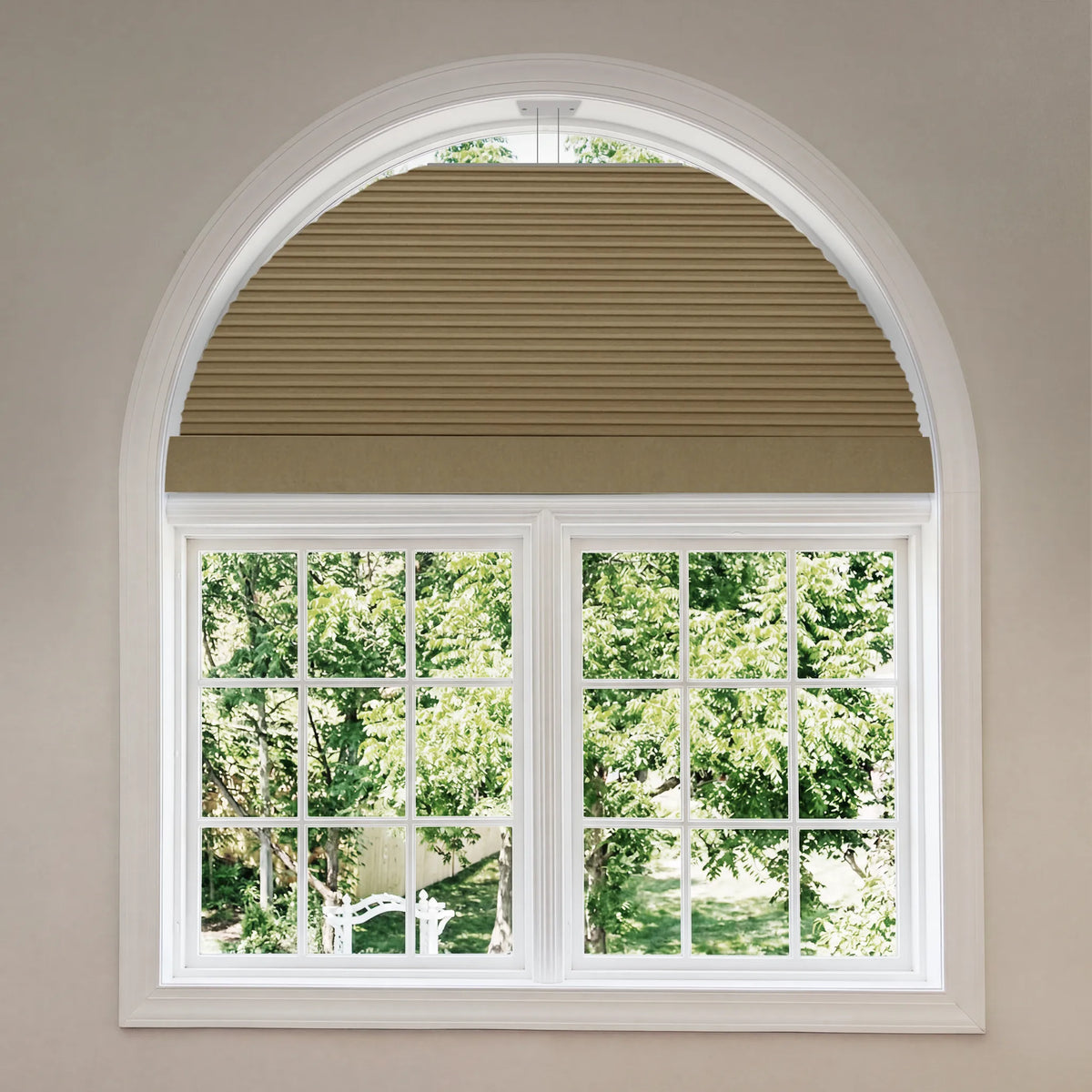 Smart Arch Shades with blackout blurywood fabric