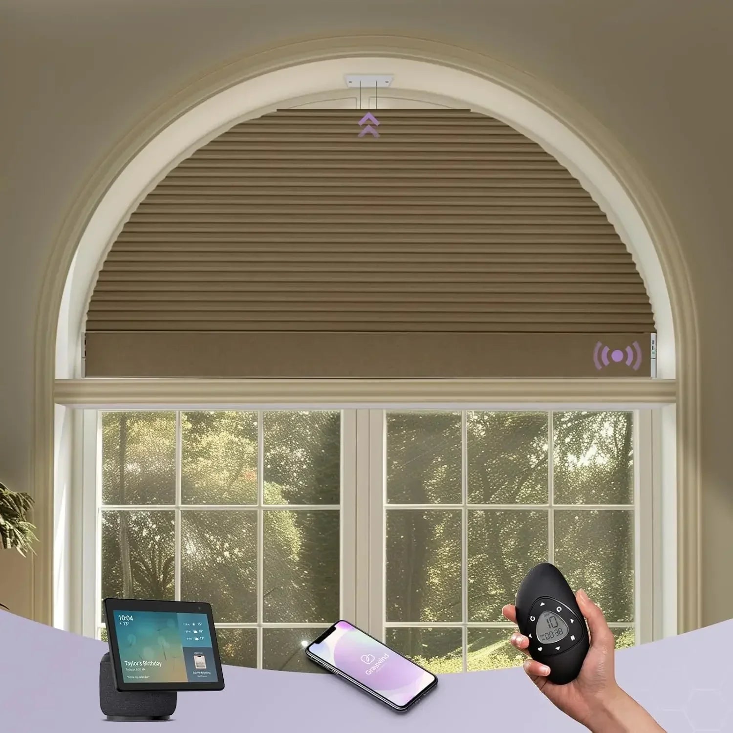 Graywind Motorized Perfect Arch Cellular Shades