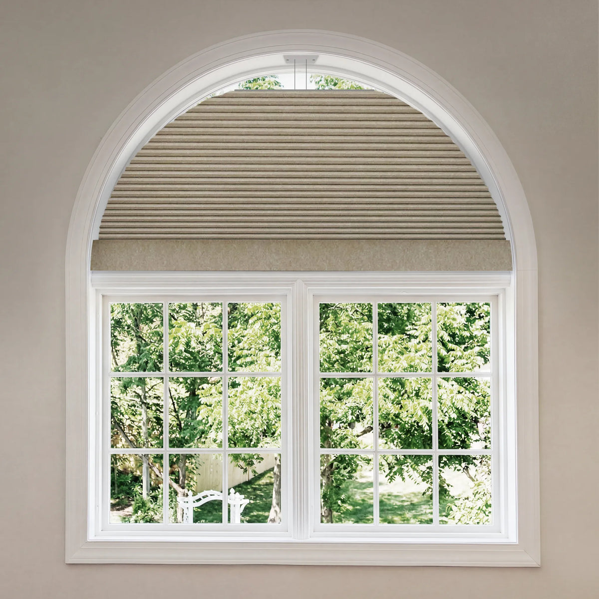 Smart Arch Shades with Blackout Melange Coffee fabric