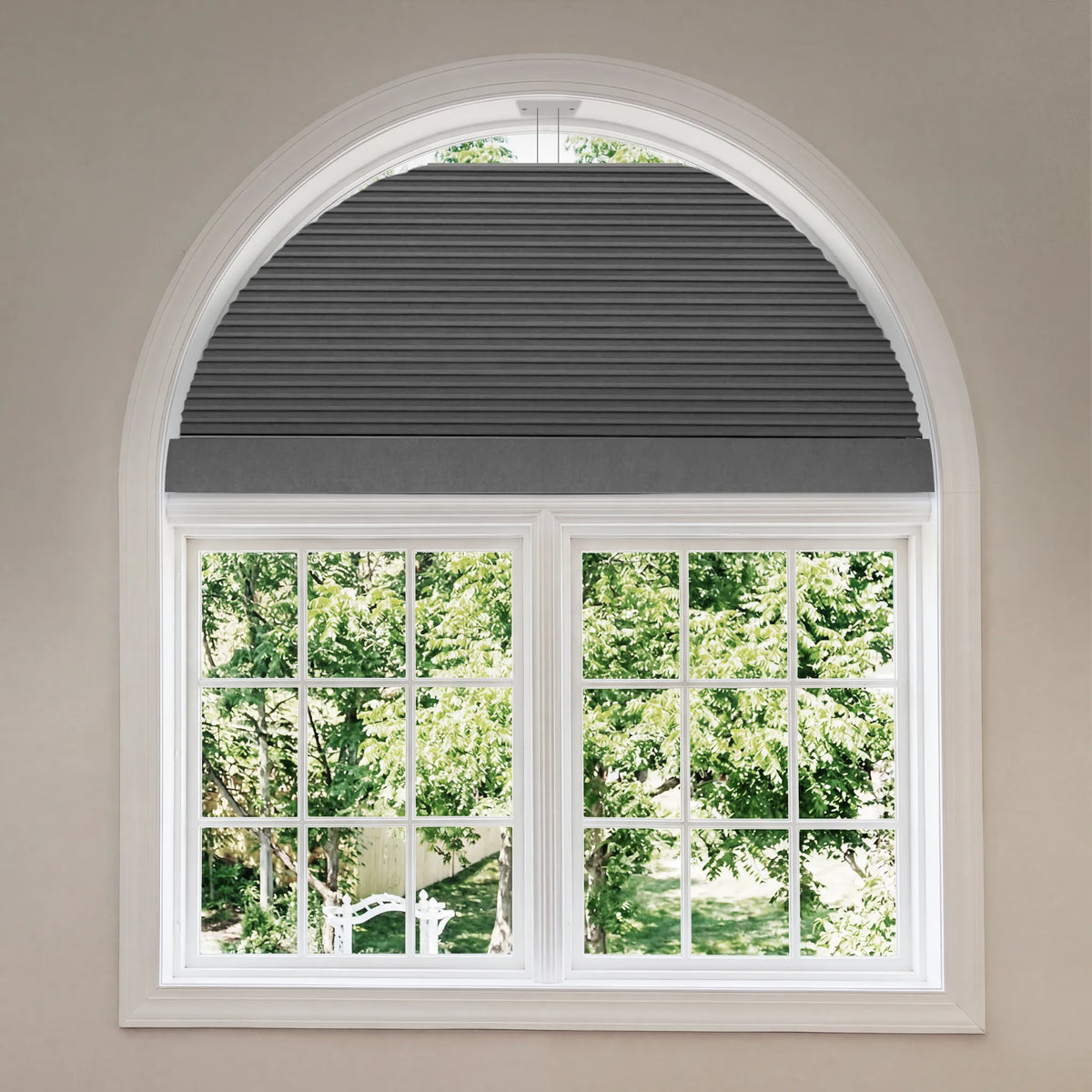 Smart Arch Shades with dark gray fabric