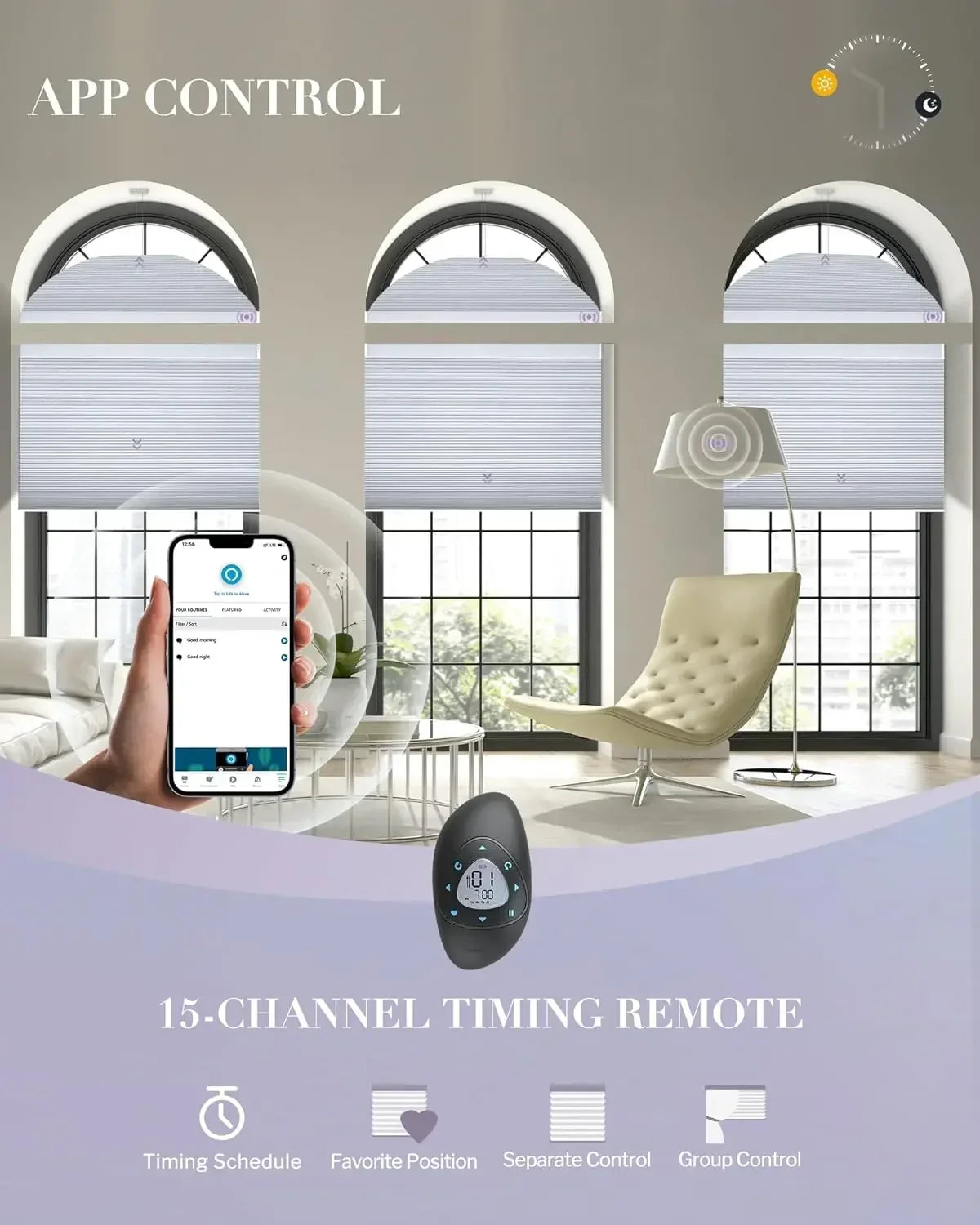 Graywind Motorized Perfect Arch Cellular Shades