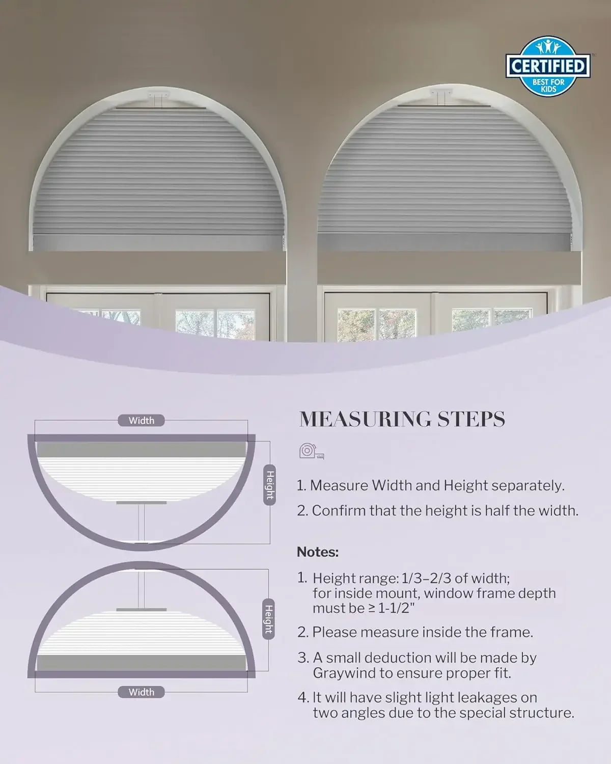 Graywind Motorized Perfect Arch Cellular Shades