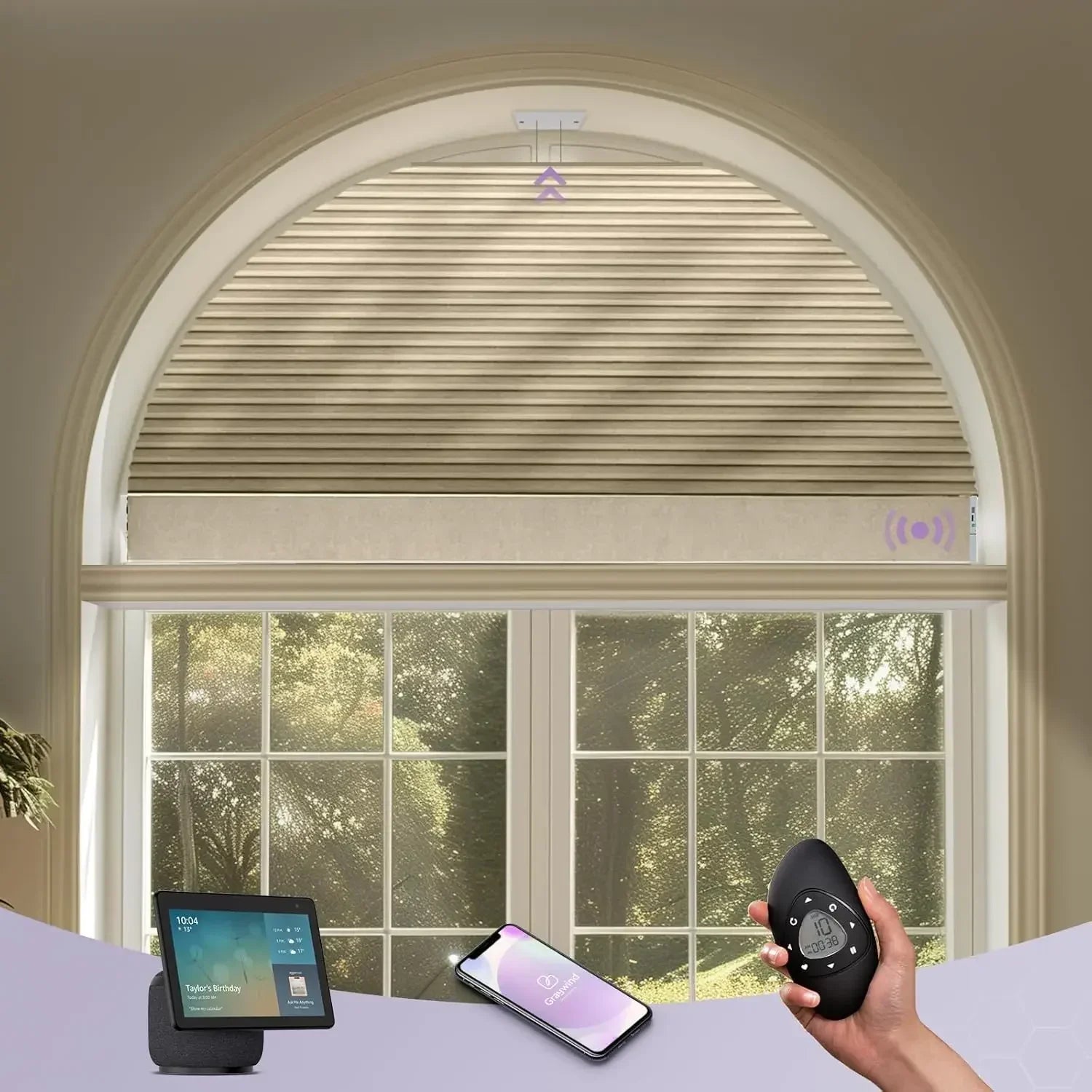 Graywind Motorized Perfect Arch Cellular Shades