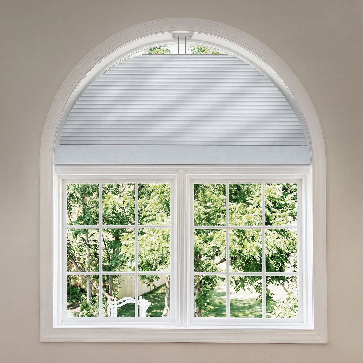 Smart Arch Shades with Dimout White fabric