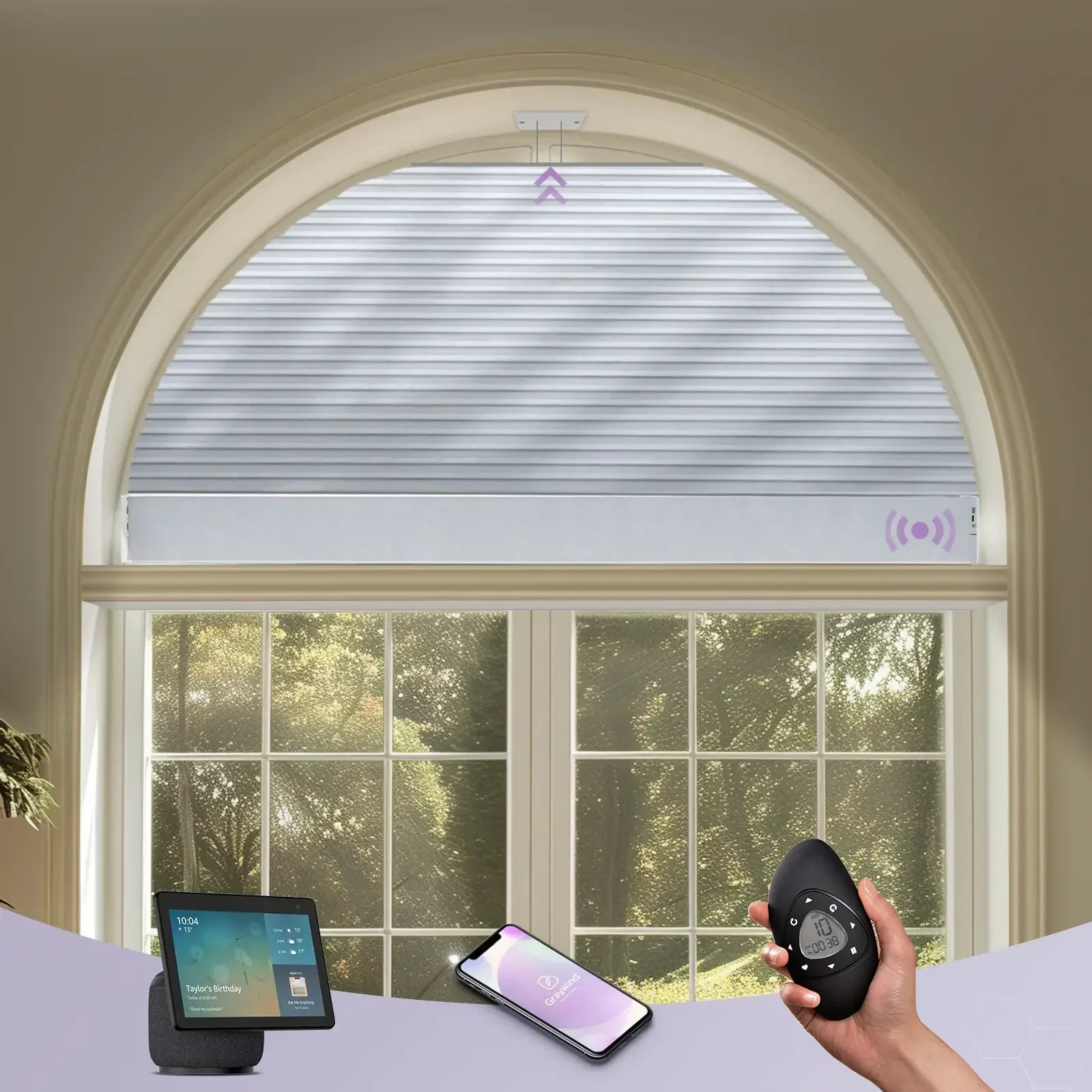 Graywind Motorized Perfect Arch Cellular Shades