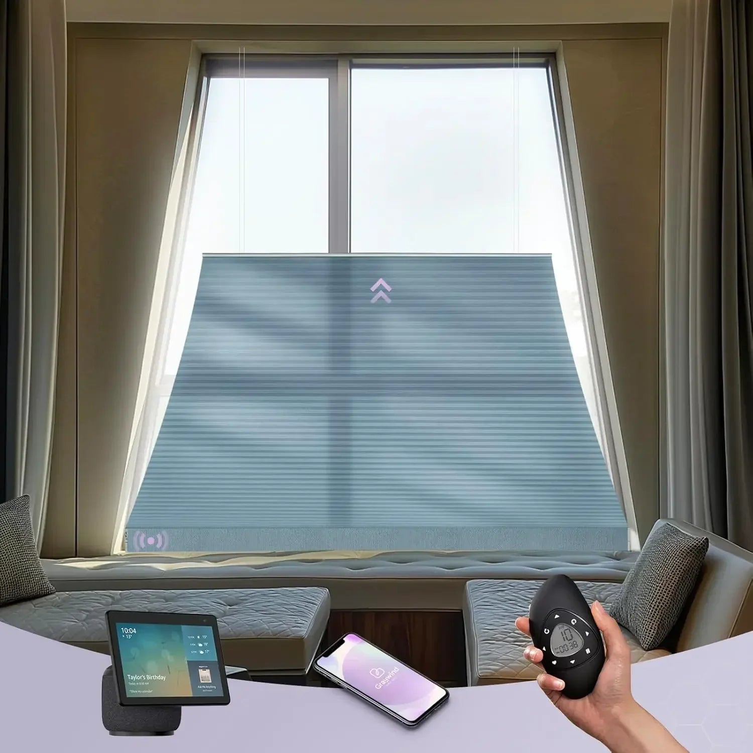 Graywind Motorized Isosceles Trapezoid Cellular Shades