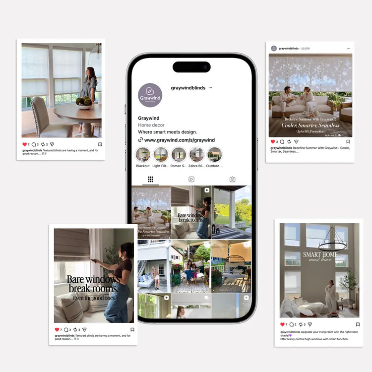 Home creators sharing Graywind smart shades and window treatment installations