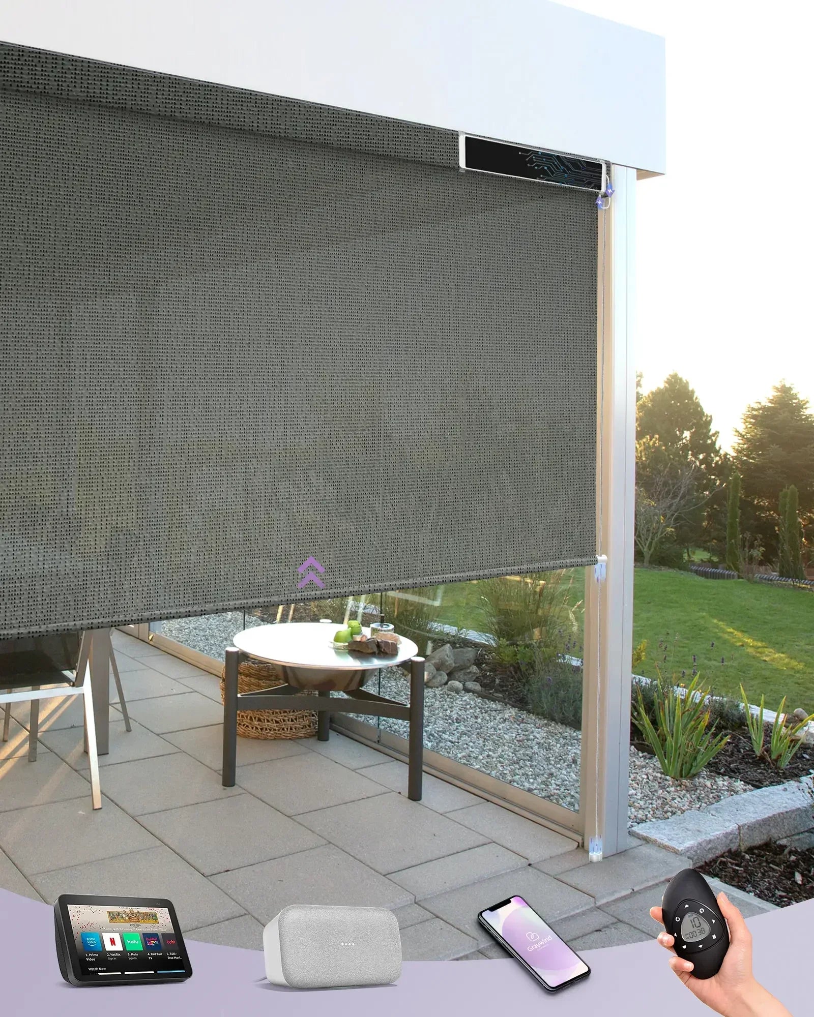 Graywind Motorized Outdoor Shades | Exterior Patio Shades | Customizable