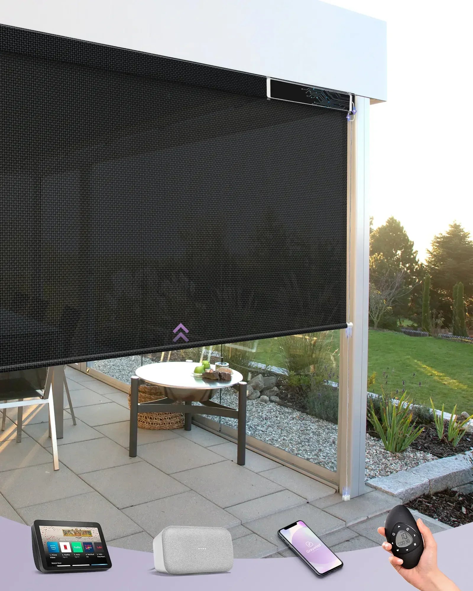 Graywind Motorized Outdoor Shades | Exterior Patio Shades | Customizable