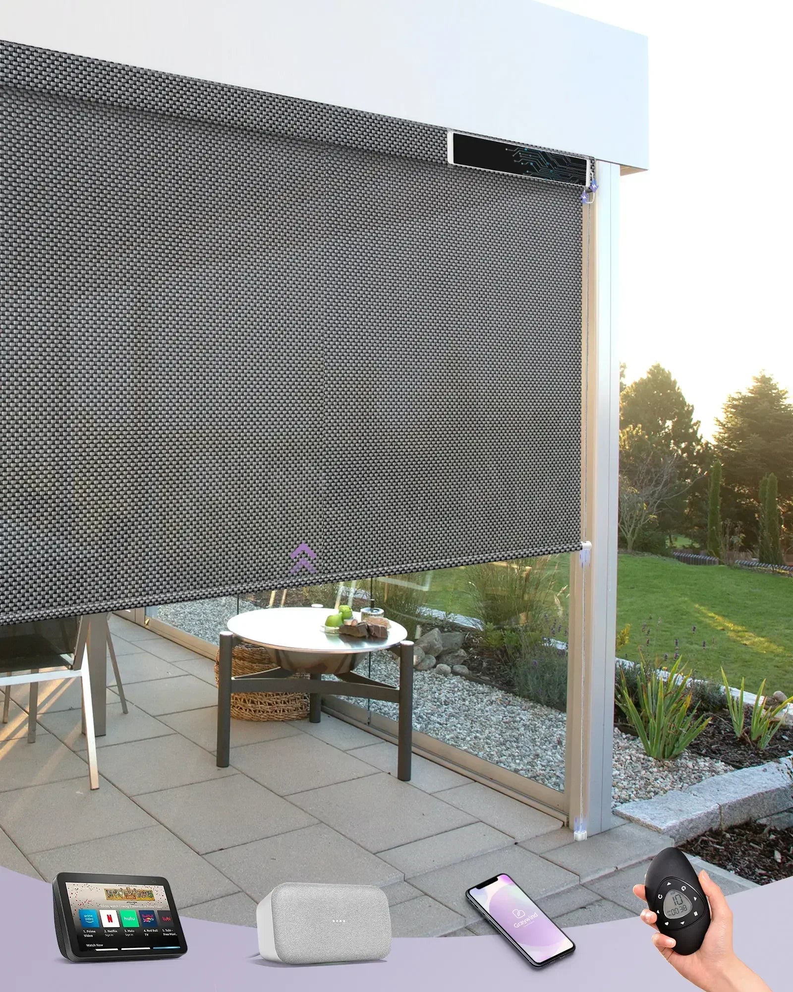 Graywind Motorized Outdoor Shades | Exterior Patio Shades | Customizable
