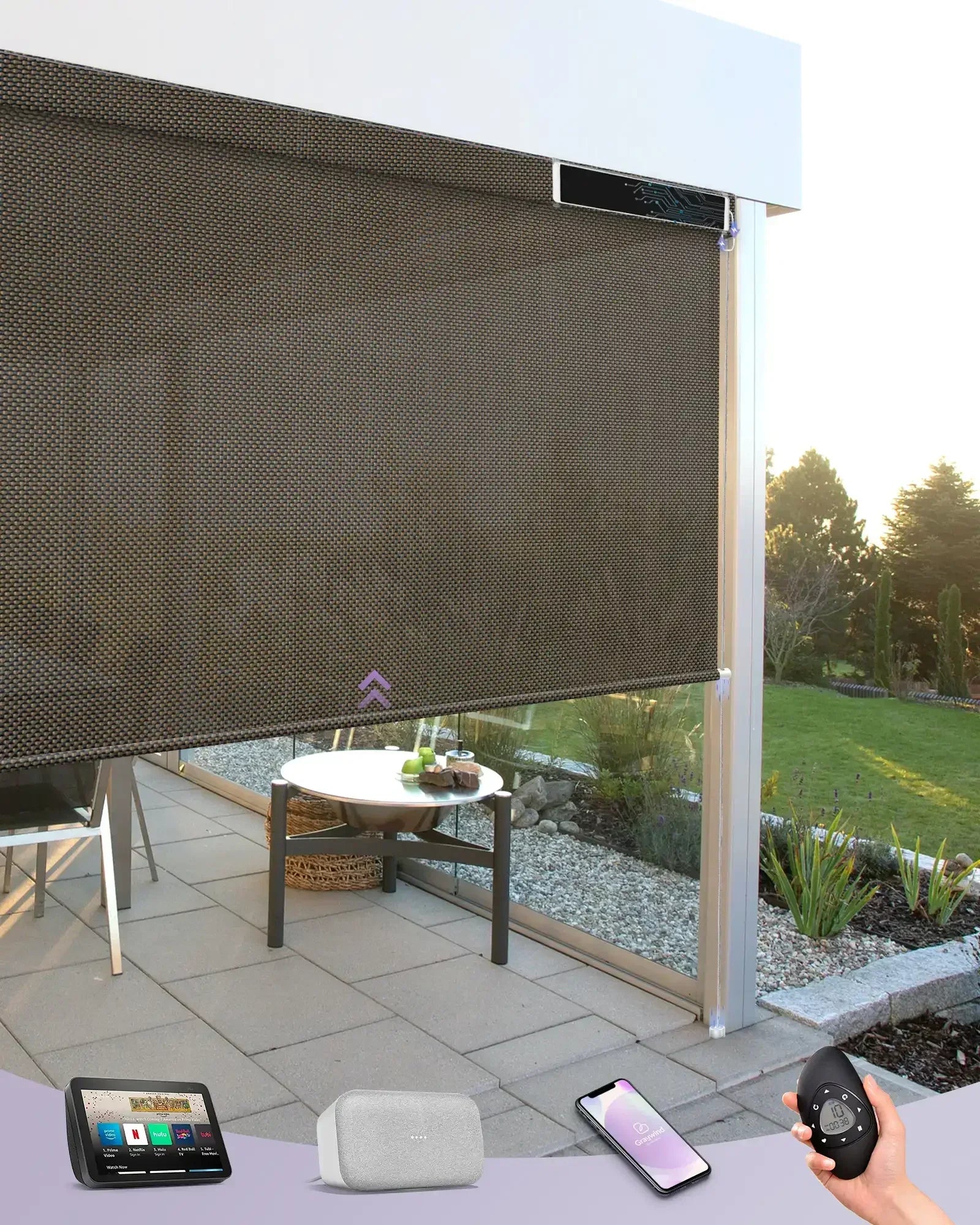 Graywind Motorized Outdoor Shades | Exterior Patio Shades | Customizable