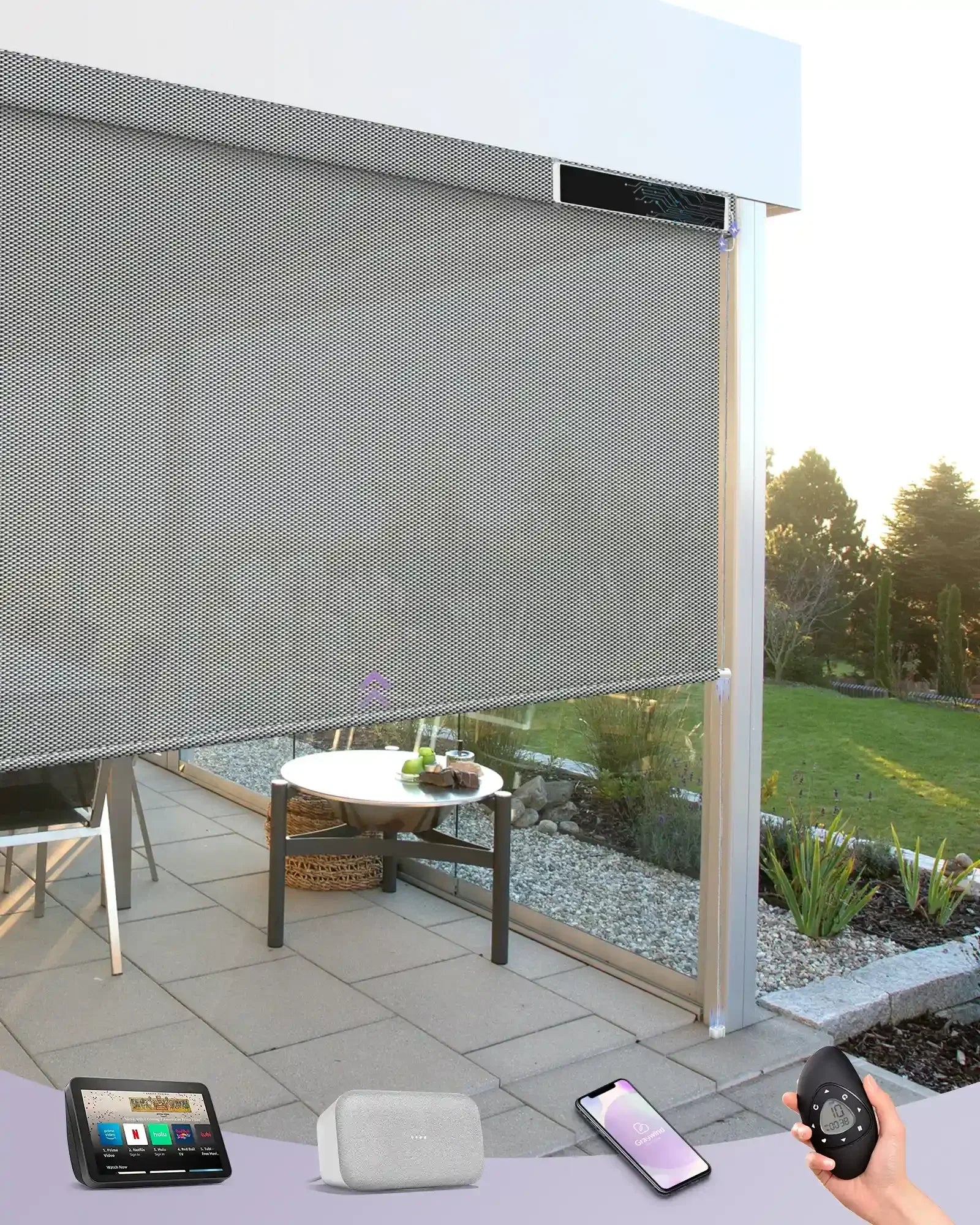 Graywind Motorized Outdoor Shades | Exterior Patio Shades | Customizable