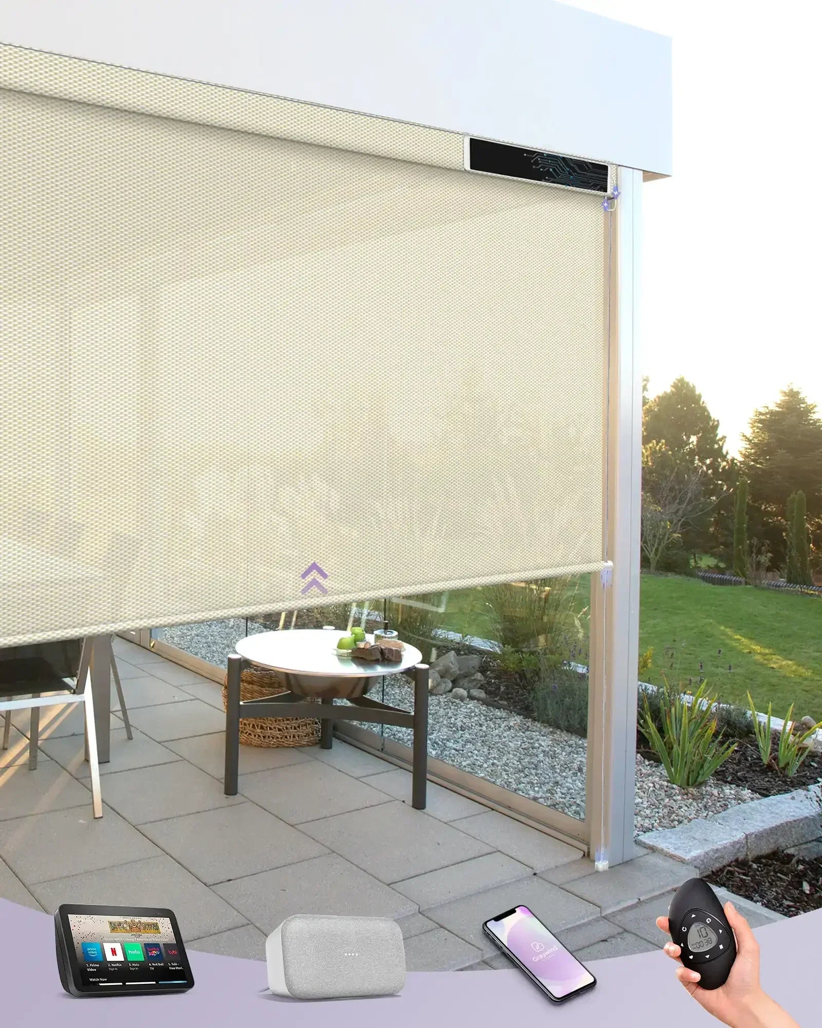 Graywind Motorized Outdoor Shades | Exterior Patio Shades | Customizable
