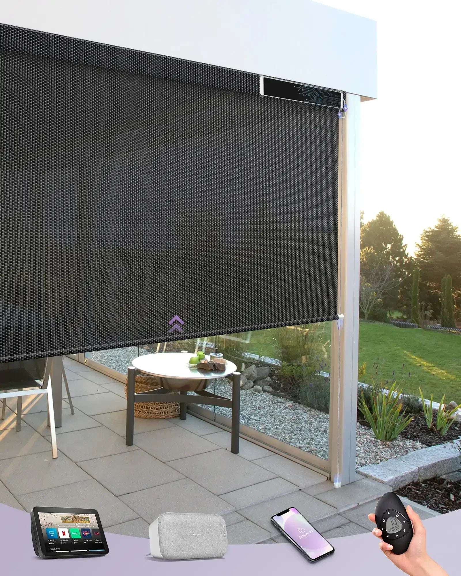 Graywind Motorized Outdoor Shades | Exterior Patio Shades | Customizable