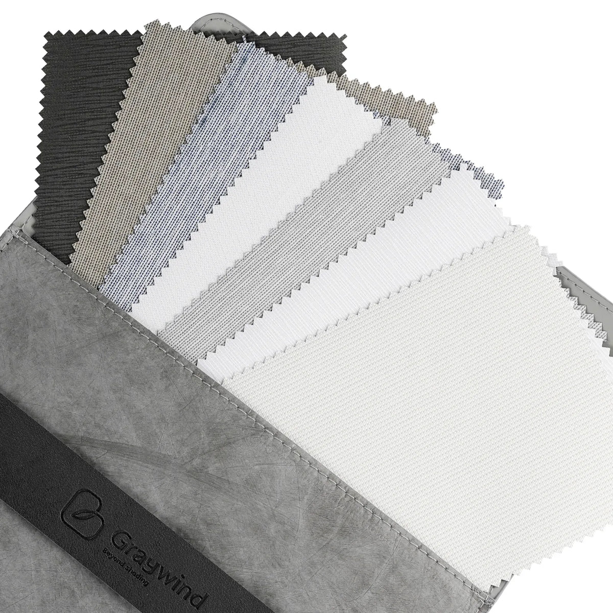 Premium Blackout Panel Track Blinds fabric swatch collection with textured materials