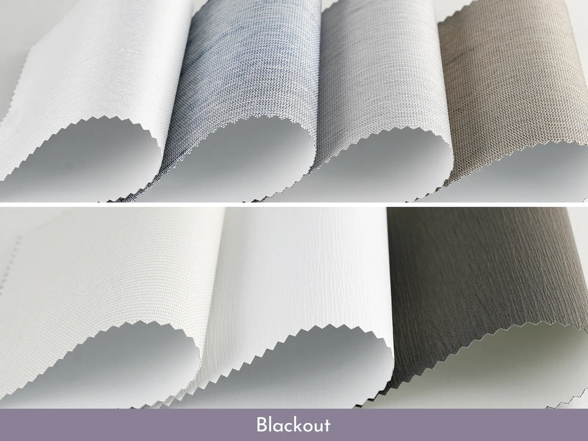 Premium Blackout Panel Track Blinds fabric featuring light blocking performance