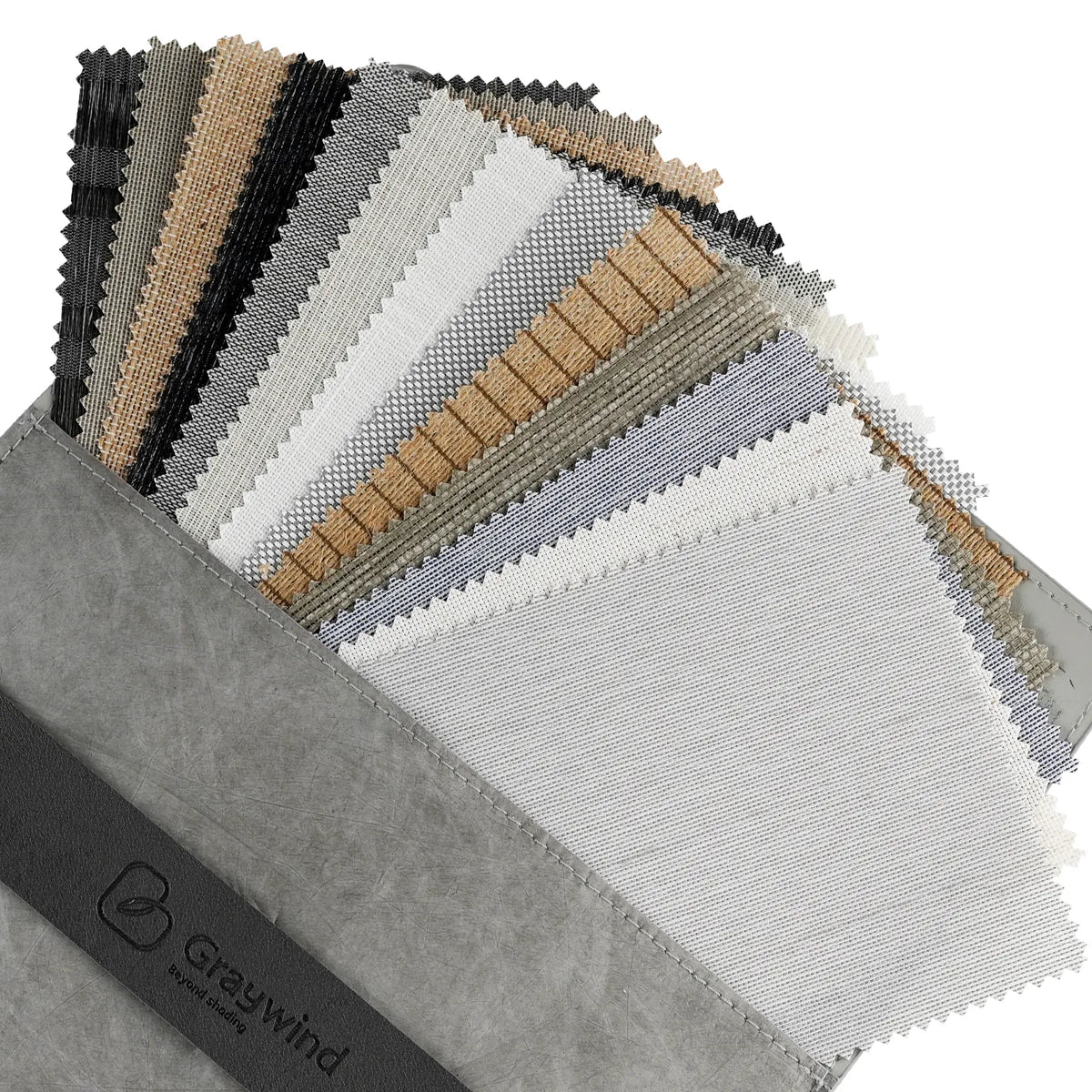 Premium Light Filtering Panel Track Blinds fabric swatch collection with elegant textures