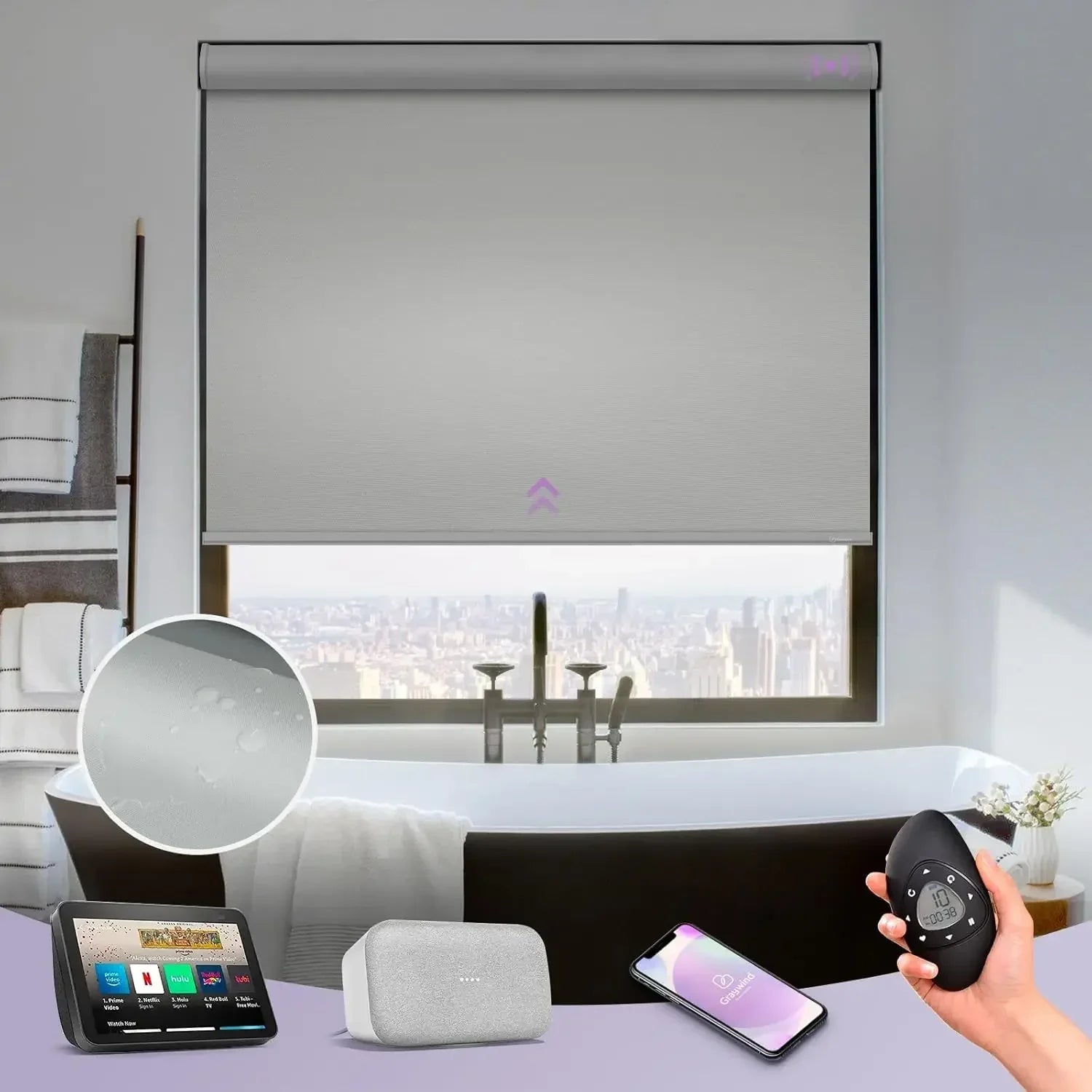 Graywind Motorized Blackout Roller Shades | Vinyl Series