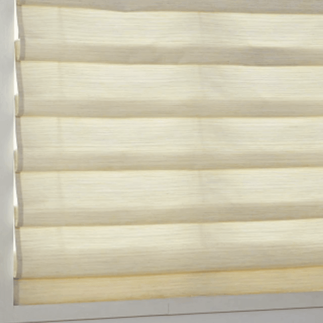 Animation showing the fabric loops of soft fold Roman shades gathering as the shade rises.