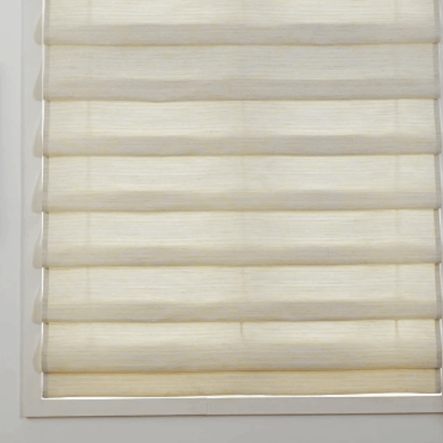 Animation of motorized soft fold Roman shades adjusting on two kitchen windows.