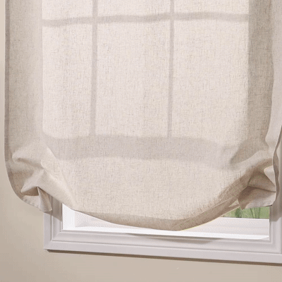 Animation showing the draped fabric of a swag Roman shade gathering as it rises.