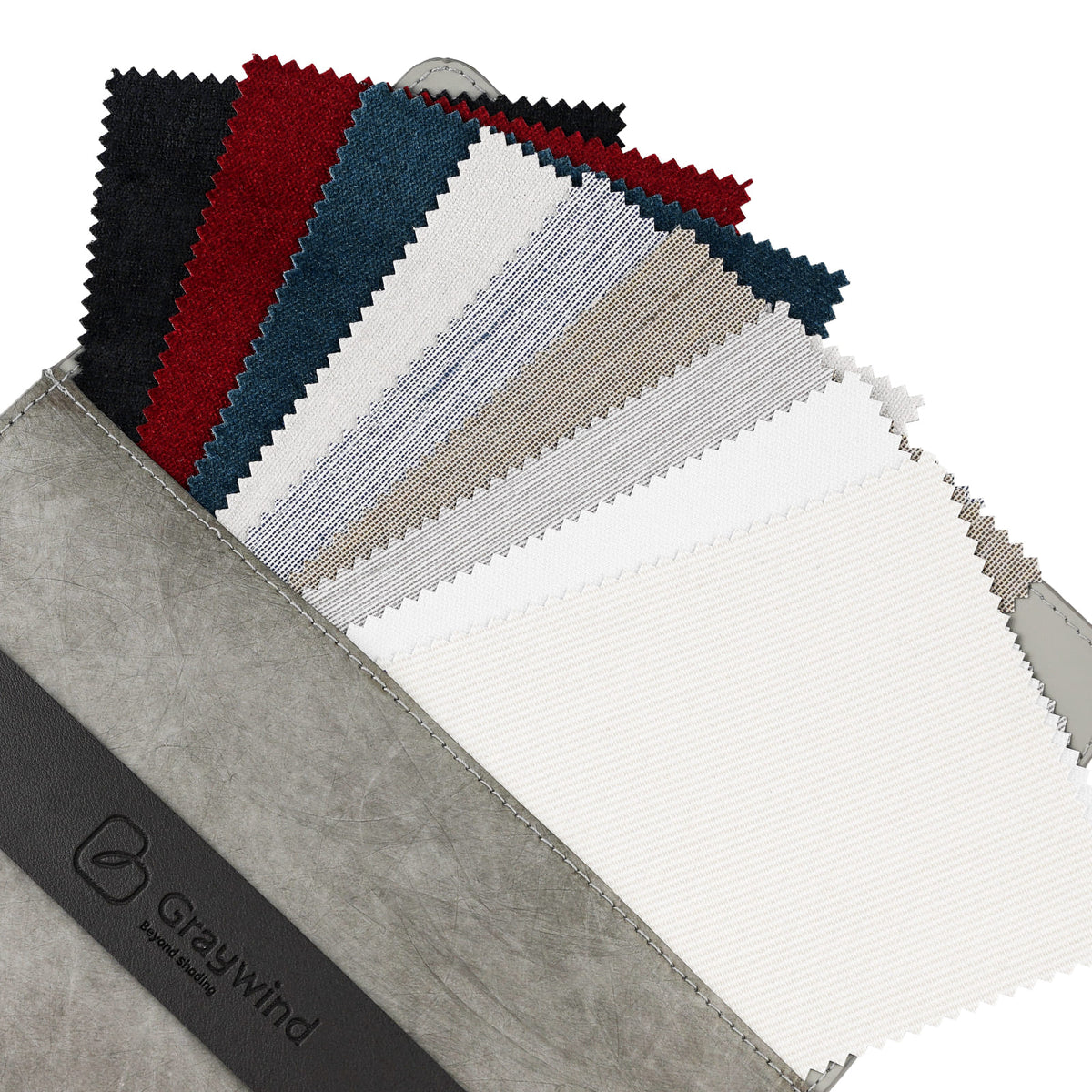 Fabric swatch book with color samples on a white background, featuring the brand 'Graywind'.